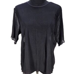 Women's Paramount Large Black Sheer Mesh Lettuce‎ Edge Short Sleeve Top Layering